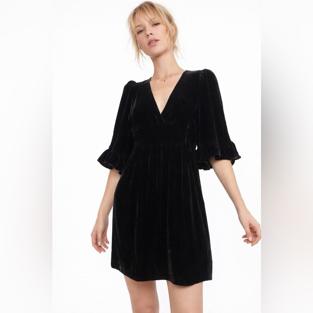 Vtg BETSEY JOHNSON Black Label Silk Blend Velvet Dress Y2K Whimsigoth Ruffle 2